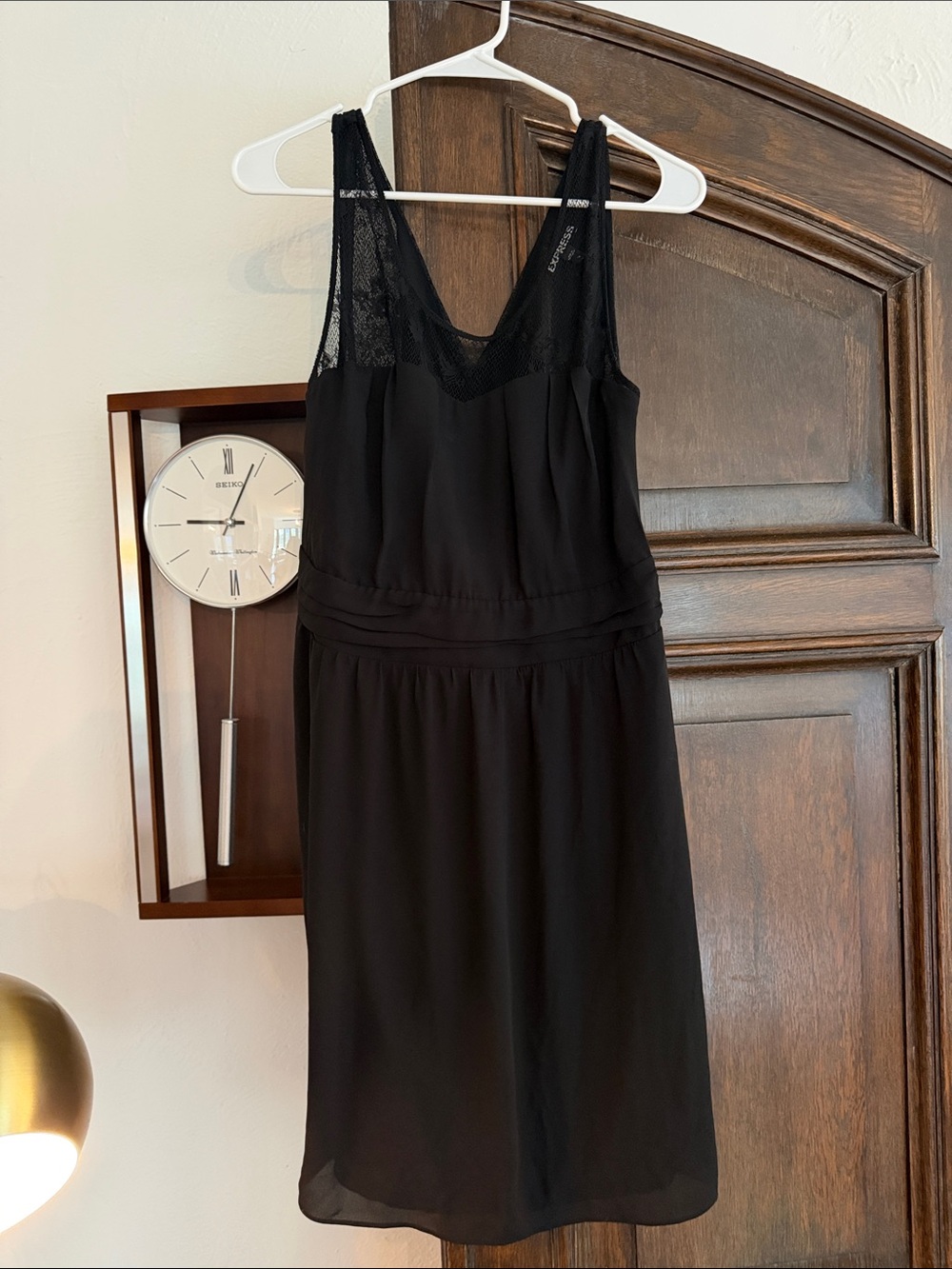Express Black Lace-Trim V-Neck Slip Dress